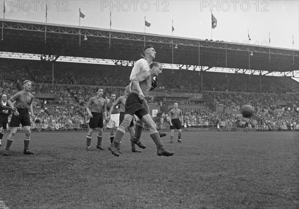 Historical soccer matches - Van der Linden makes a save ca. September 21, 1947