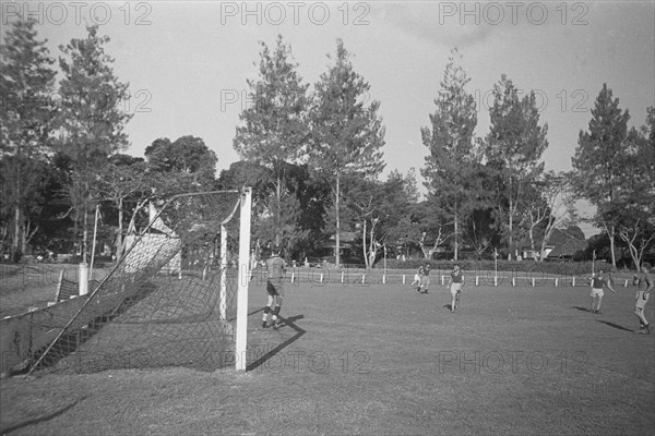 1940s Football match or 1940s Soccer Match; Date May 1948 Location Batavia, Indonesia, Jakarta, Dutch East Indies