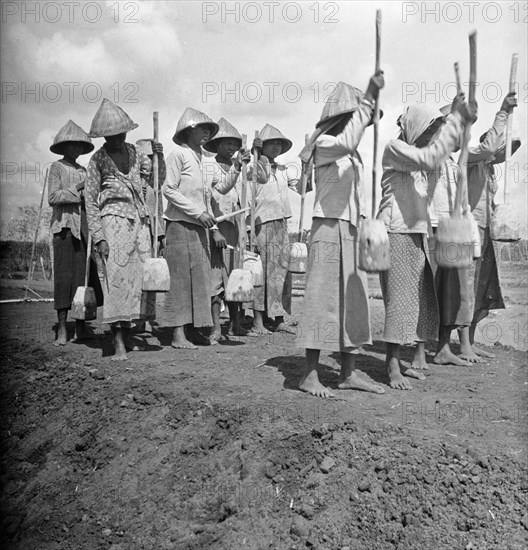 A dyke breach of the Kali Perong caused a lot of damage. The construction of a new dyke was started immediately; Date January 19, 1948; Location Indonesia, Dutch East Indies