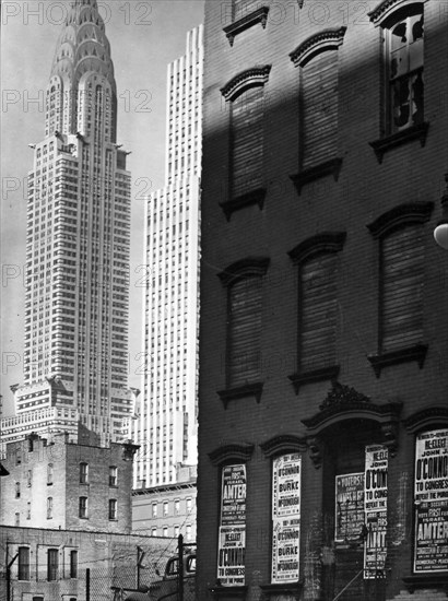 1930s New York City - Contrasting No. 331 East 39th Street with the Chrysler building (left) and the Daily News Building (right), Manhattan ca. 1938