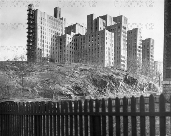 Columbia Presbyterian Medical Center, 168th Street and Broadway, from 165th Street and Riverside Drive, Manhattan ca. 1937