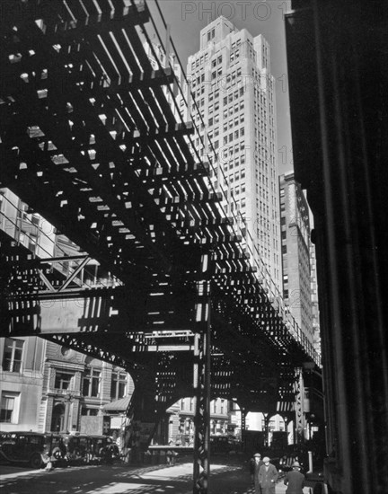 El' Second and Third Avenue lines, Bowery and Deyer St., Manhattan. ca. 1936