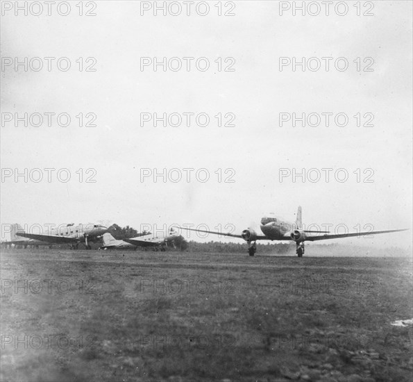 A passenger plane takes off; Date August 1947; Location Indonesia, Dutch East Indies