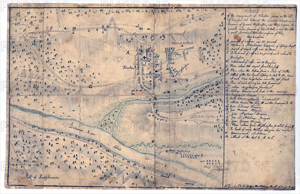 Vintage Maps / Antique Maps - Sketch of the engagement at Trenton, given on the 26th of December 1776 betwixt the American troops under command of General Washington, and three Hessian regiments under command of Colonell Rall
