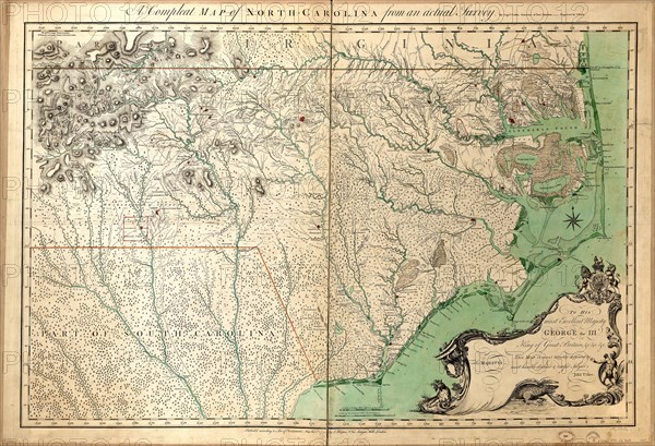 Vintage Maps / Antique Maps - A compleat map of North-Carolina from an actual survey ca. 1770