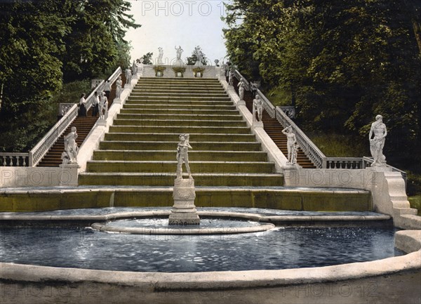 Peterhof golden stair, St. Petersburg, Russia ca. 1890-1900