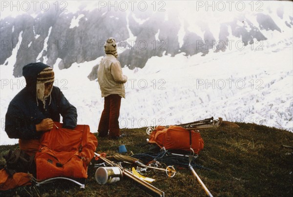 June 1974 - Hikers prepare to climb North side of Exit Glacier, Alaska
