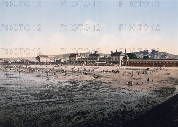 Casino and beach at low tide, Cherbourg, France ca. 1890-1900