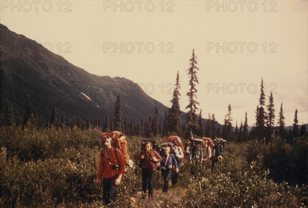 August 1975 - Hikers on a trail, Gates of the Arctic, Alaska