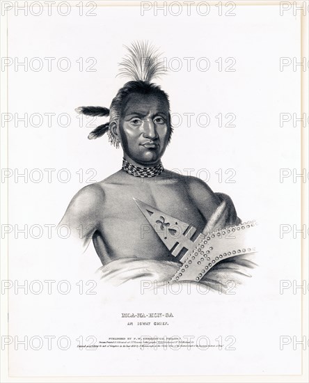 Antique Native American Print - Moa-Na-Hon-Ga. An Ioway chief ca. 1838