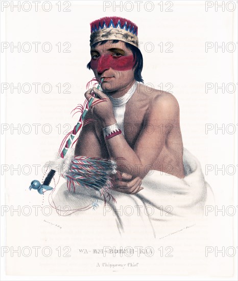 Antique Native American Print - Wa-Em-Boesh-Kaa, a Chippeway chief ca. 1836