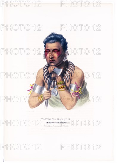 Antique Native American Print - Young Ma-Has-Kah, chief of the Ioways ca. 1837