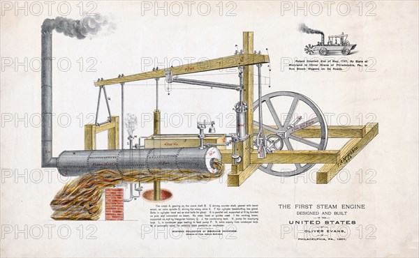 The first steam engine designed and built in the United States, by Oliver Evans, of Philadelphia, Pa., 1801 (printed/published ca. 1893)