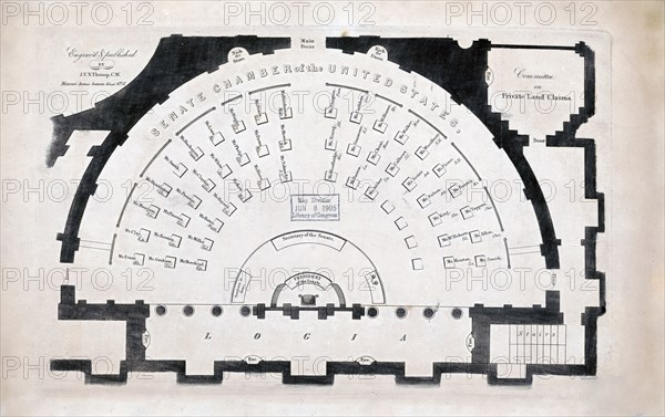 Senate chamber of the United States drawing ca. 1800s