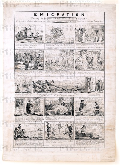 Emigration--Detailing the progress and vicissitudes of an emigrant cartoon ca. 1833