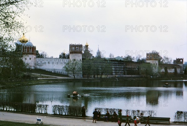 People enjoying a spring day in a park in Russia in late 1970s (1978)