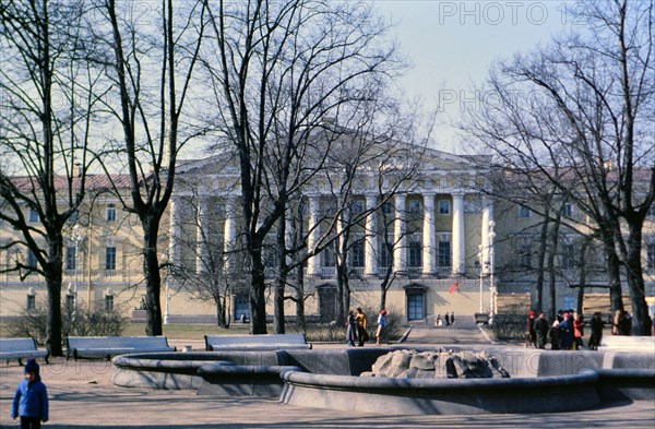 People enjoying a cool spring day in a major city in Russia in late 1970s (1978)