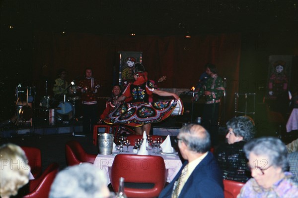 Russian band playing to tourists in hotel lounge in Russia in late 1970s ca. 1978