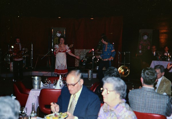 Russian band playing to tourists in hotel lounge in Russia in late 1970s ca. 1978