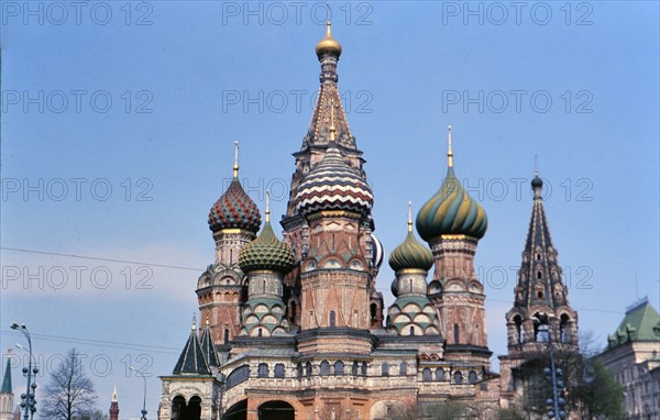 Buildings and architecture in Moscow Russia - St. Basil's Church in Moscow in late 1970s ca. 1978