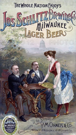 The whole nation enjoys Jos Schlitz Brewing Cos' Milwaukee lager beer advertisement ca. 1888