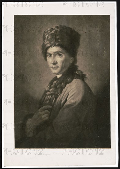 Jean-Jacques Rousseau, half-length portrait, facing left with right hand on chest, wearing fur-trimmed coat and hat ca. 1766