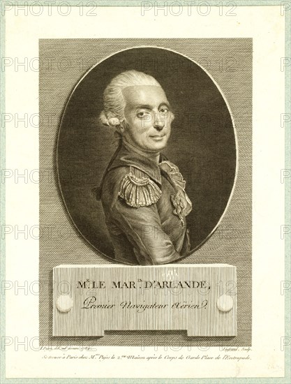 Half-length portrait of French balloonist Marquis François Laurent d'Arlande in uniform. 1784