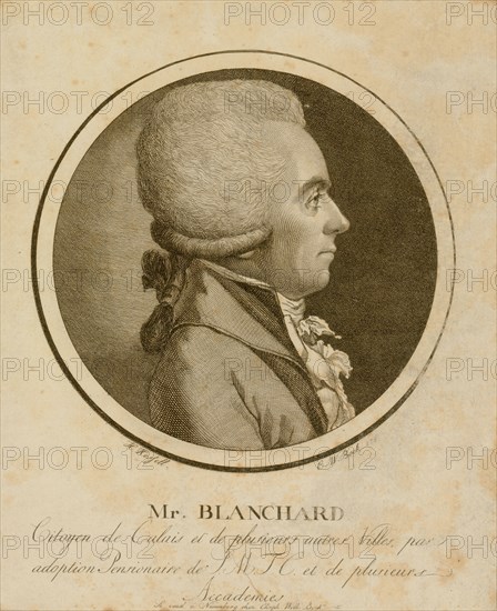 Head-and-shoulders profile portrait of French balloonist, Jean-Pierre Blanchard. 1780s