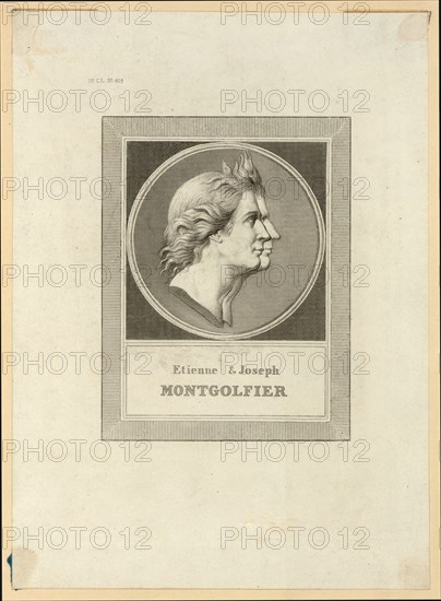 Bust-length double profile portrait of the Montgolfier brothers, French ballonists. After the gold medal designed by Houdon