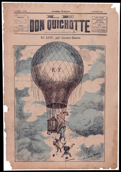 Le lest -  Charles Gilbert Martin - French cartoon shows Marianne (symbol of France) in a balloon labeled R.F. ca 1875
