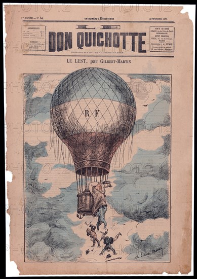 Le lest - Charles Gilbert Martin - French cartoon shows Marianne (symbol of France) in a balloon labeled R.F. ca 1875