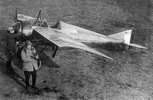 Jules Charles Toussaint Védrines, an early French aviator and his war plane ca. 1910-1915