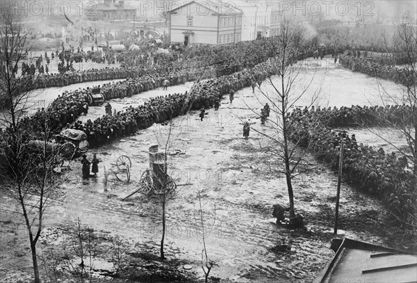 Russian prisoners under German control in Augustów, now northeast Poland during World War I ca. February 1915