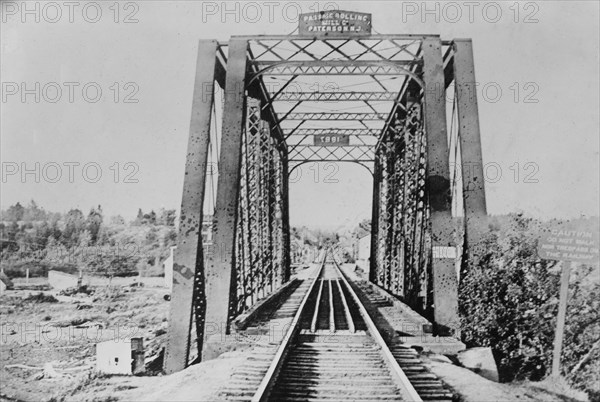 Looking across railroad bridge into Canada from Vanceboro, Maine (U.S. border) ca. 1910-1915