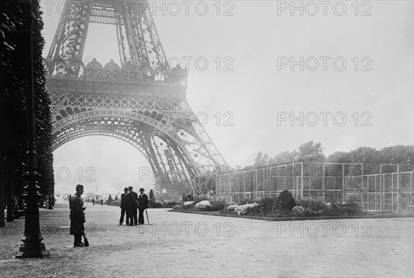 Guard at the Eiffel Tower, in Paris, France during World War I ca. 1914-1915