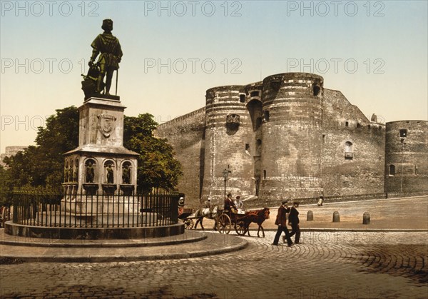 Statue and castle of King Rene, Angers, France ca. 1890-1900