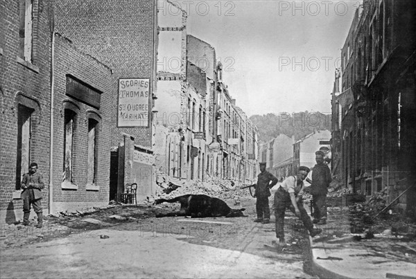 Ruins in Visé, Belgium, after destruction of town by German forces during World War I ca. August 1914