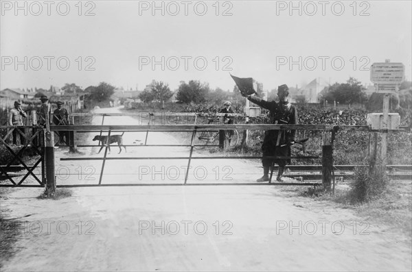 French reservists guarding a railroad crossing at the beginning of World War I ca. 1914-1915