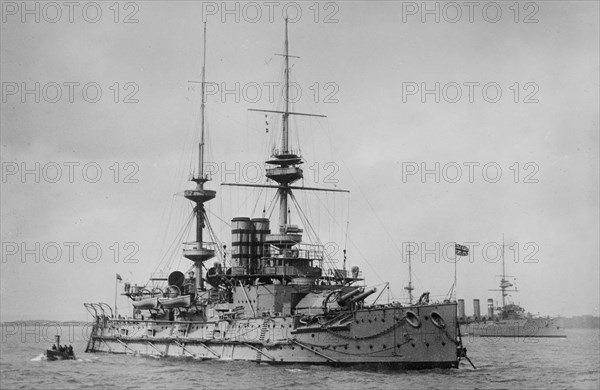 HMS Mars, a Royal Navy pre-dreadnought battleship of the Majestic class ca. 1910-1915
