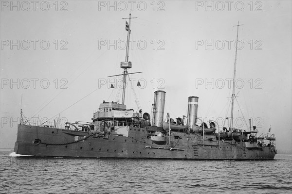 H.M.S. Bonaventure, a British Royal Navy cruiser launched in 1892 (photo taken ca. 1910-1915)