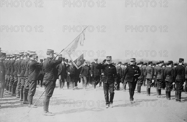 French officers saluting colors during WW I ca. 1914-1915