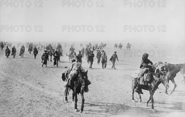 Refugees during the Mexican Revolution, going to Marfa, Texas after the Battle of Ojinga which took place January 1-4, 1914