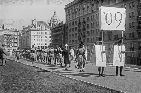 Columbia University students dress up as Zulu warriors ca. 1910-1915