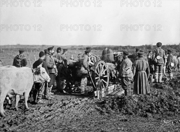 Bulgarian soldiers taking guns to Çatalca, Turkey during the Balkan Wars ca. 1912-1913