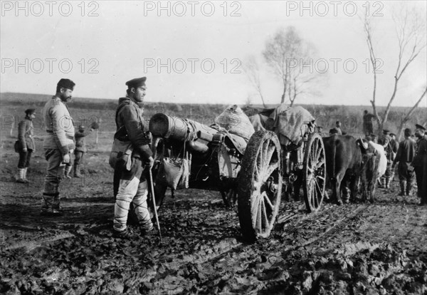 Taking Big Guns of the Bulgarian Army to Tchataldja during the Balkan Wars ca. 1912-1913