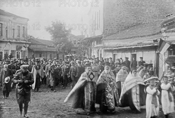 Ferdinand I, King of Bulgaria, in a procession with religious and miliatary figures in Mustapha Pasha ca. 1912