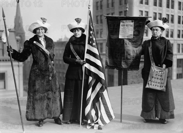 Suffragettes with flag ca. 1910-1915