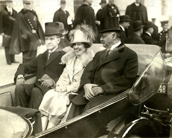 President Coolidge, Mrs. Coolidge and Senator Curtis on the way to the Capitol March 4, 1925
