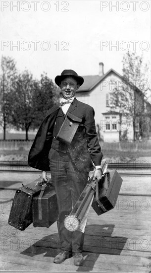 Hydrologic Engineer Loaded with Field Equipment ca. 1920