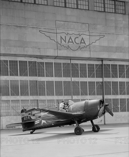 GRUMMAN F6F-3 #874 AIRPLANE on the NACA Ames flight line ca. 1955